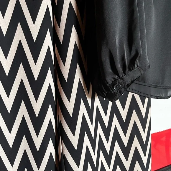 NWT  AB STUDIO tan cream black geometric print palazzo pants - Picture 9 of 9